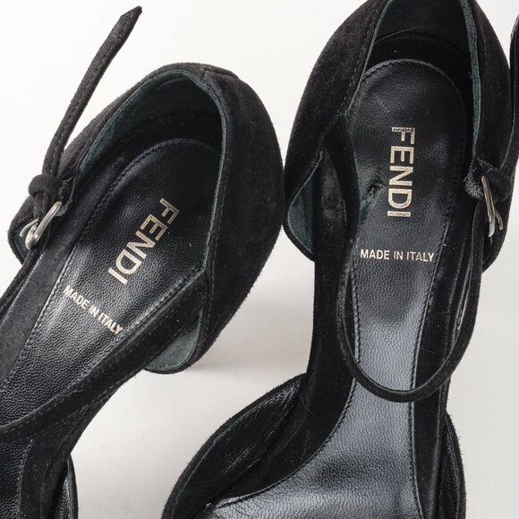 Fendi Vintage Icon Black Suede Velvet Buckle Platforms - Picture 11 of 11